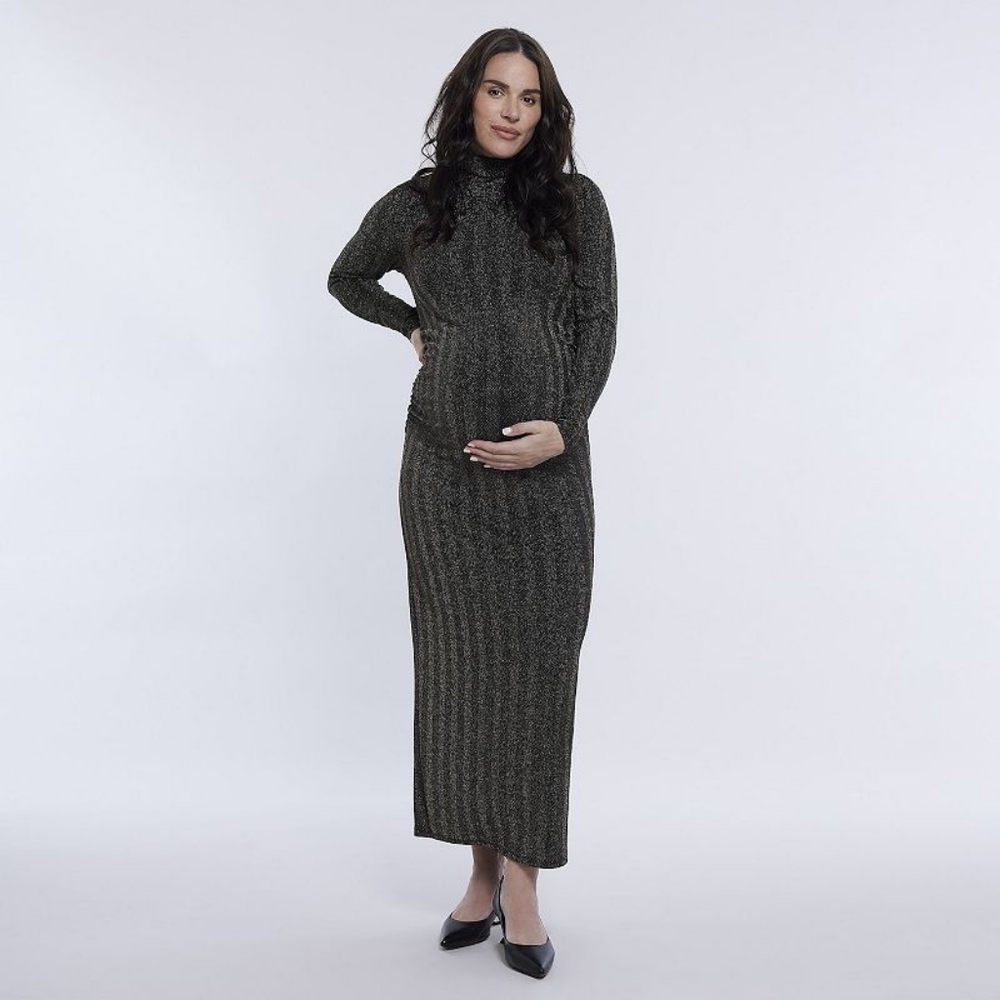 NWT Motherhood Black & Gold Mock Neck Maternity Dress In XS